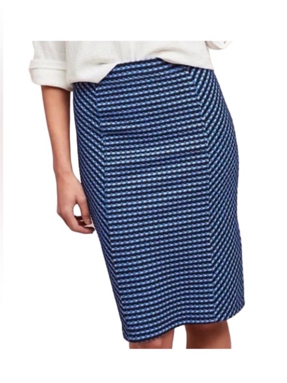 NWT Maeve Anthropologie Blue Patterned Pencil Skirt - Women Sz L